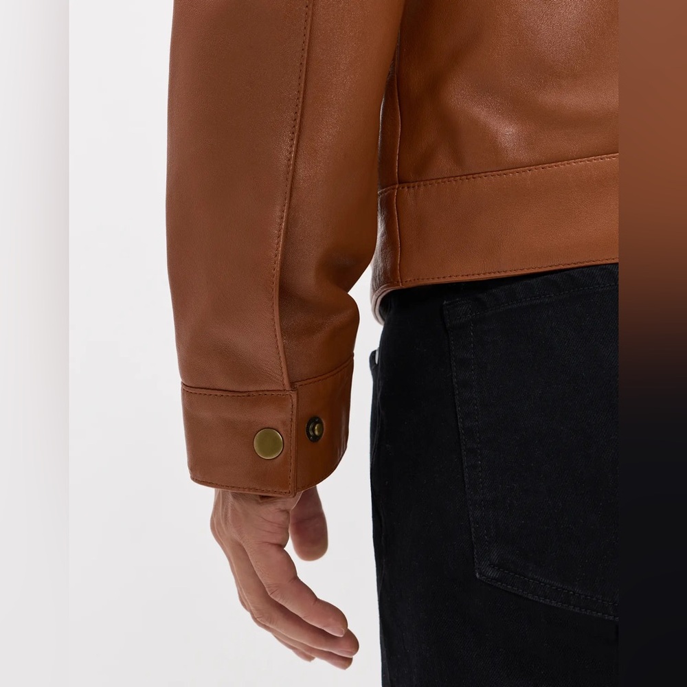 Quince Men 100% Leather Harrington Jacket Dark‎ Cognac Brown XL - Picture 7 of 11